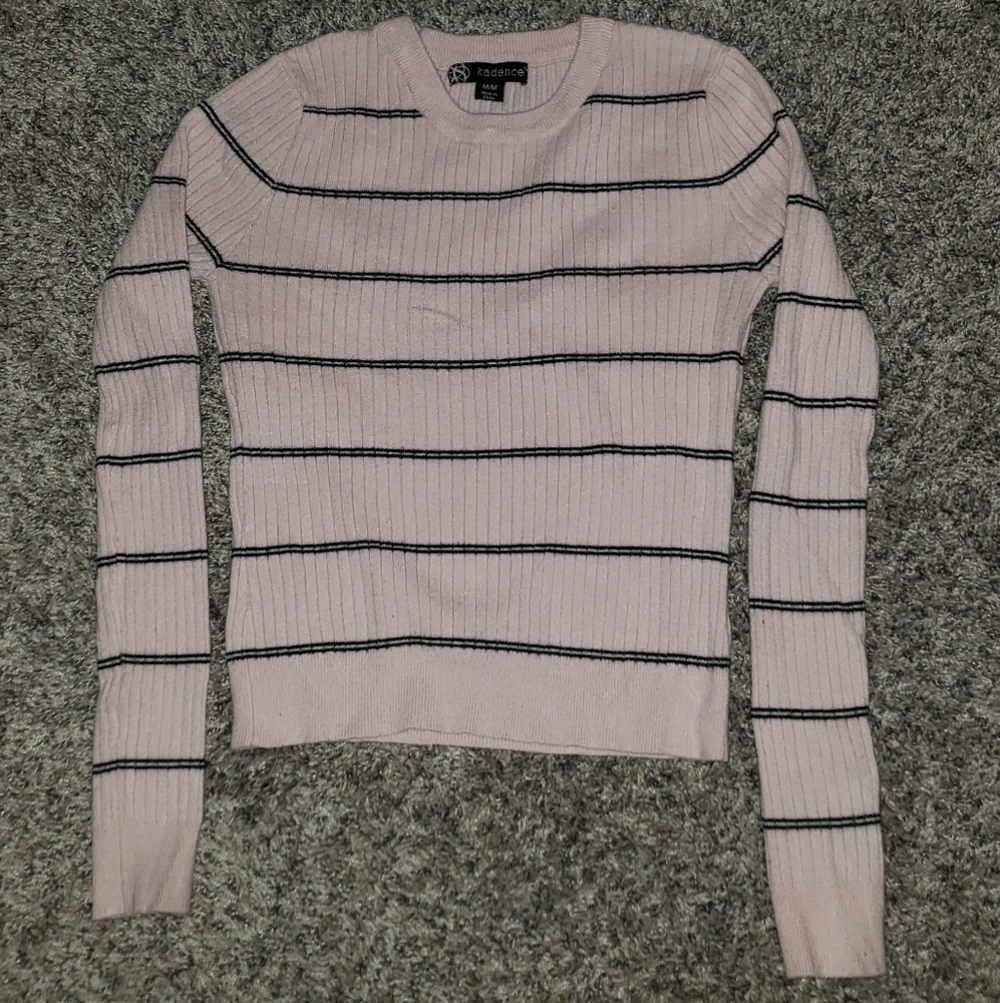 Kadence| Pink and Black Striped Long Sleeve Sweater